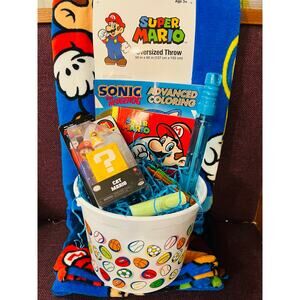 Super Mario Easter bundle includes beautiful blue oversize throw  50 x 60 book
